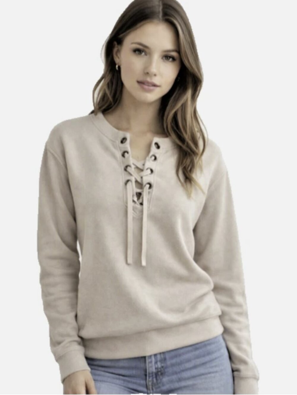 J.O.A Front Lace Long Sleeve Pullover Sweatshirt
